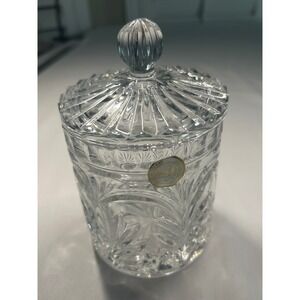 24% Lead Crystal Clear Lidded Biscuit Jar Made in Poland Clear Lead Crystal